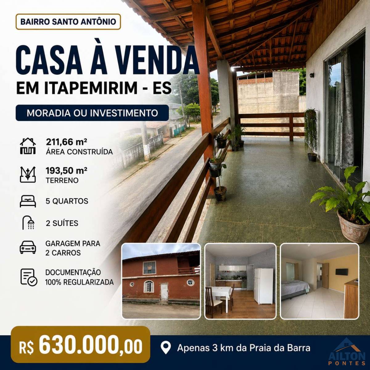  - Casa Duplex  com 5 Quartos à Venda em Santo Antônio - Itapemirim/ES
